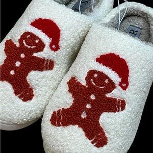 Cozy Festive House Slippers - Plush New! - Christmas Gingerbread Men